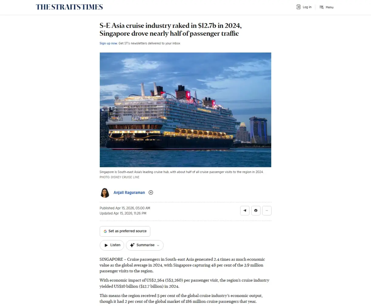 S-E Asia cruise industry raked in $12.7b in 2024, Singapore drove nearly half of passenger traffic